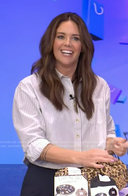 Monica Mangin’s striped cropped shirt and skirt on Live with Kelly and Mark