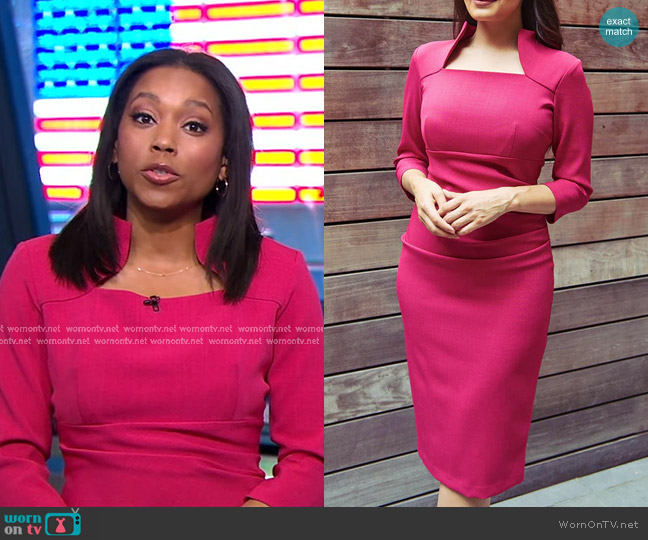 Nora Gardner Plaza Dress in Raspberry Pink worn by Rachel Scott on Good Morning America