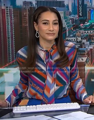Morgan’s striped tie neck blouse on NBC News Daily