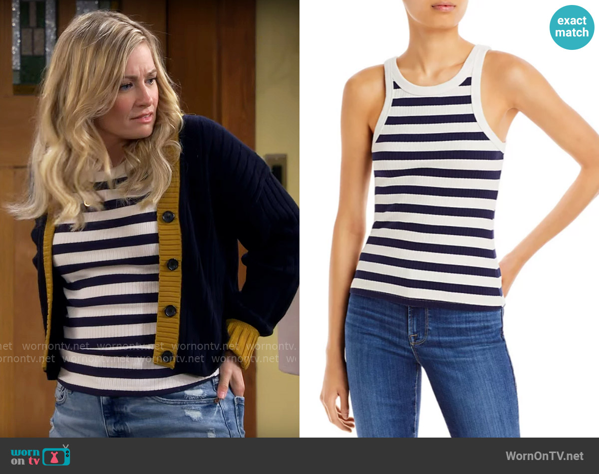 Mother The Chin Ups Striped Tank Top worn by Gemma (Beth Behrs) on The Neighborhood