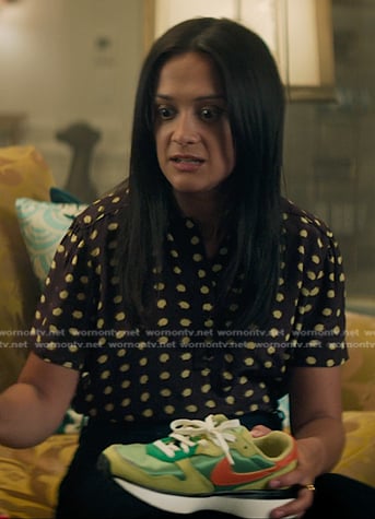 Nadia’s brown and yellow polka dot top on You
