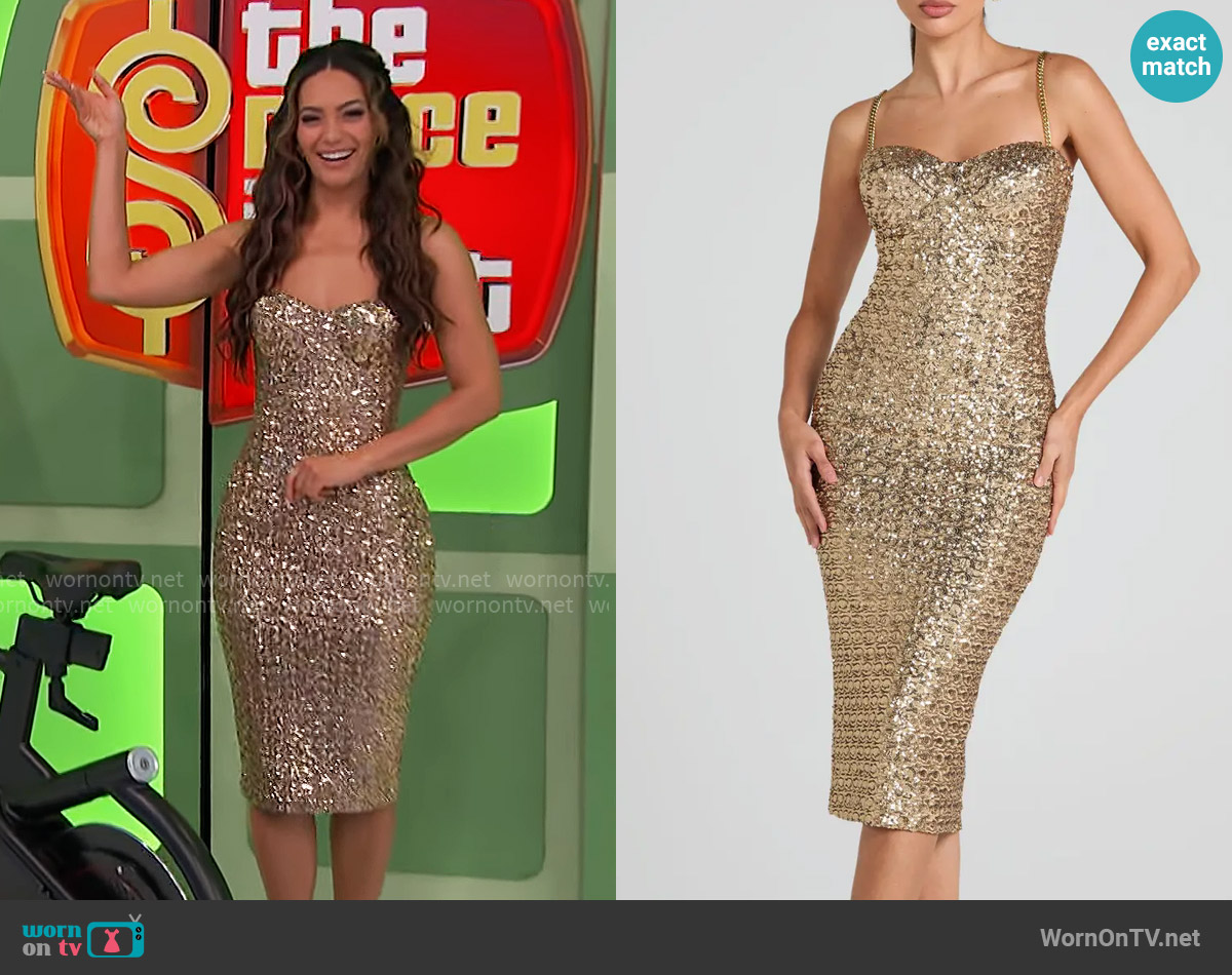 Nadine Merabi Nina Sequin Body-Con Cocktail Dress worn by Alexis Gaube on The Price is Right