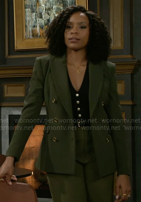 Naomi’s olive green suit on Beyond the Gates