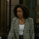 Naomi’s grey plaid blazer on Beyond the Gates