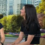 Natalie’s black pointelle polo and floral skirt on Today