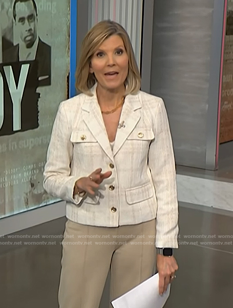 Kate Snow’s white tweed jacket on NBC News Daily