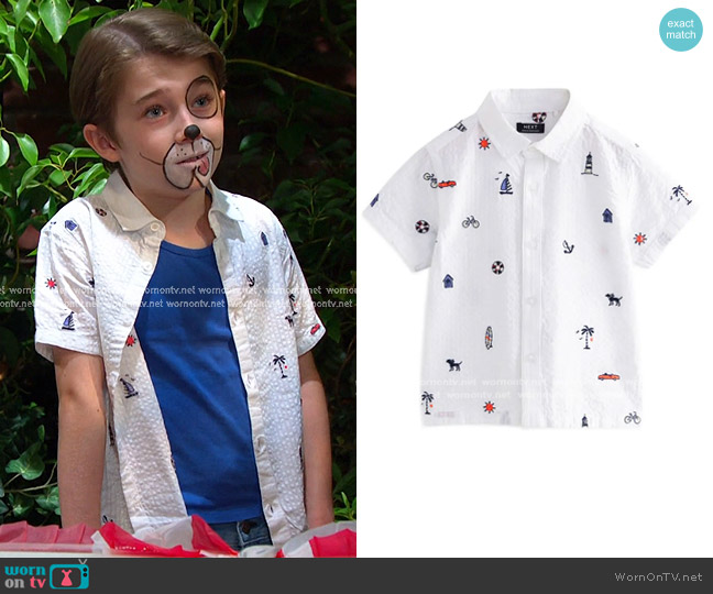 Next Kids' Nautical Embroidered Short Sleeve Seersucker Button-Up Shirt worn by Thomas DiMera (Cary Christopher) on Days of our Lives