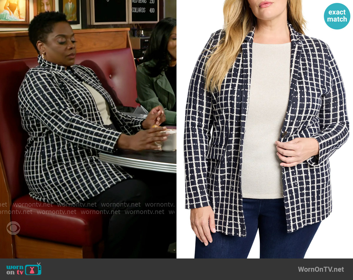 Nic + Zoe Plaid Longline Knit Blazer worn by Mona Wilson (Karan Kendrick) on Beyond the Gates