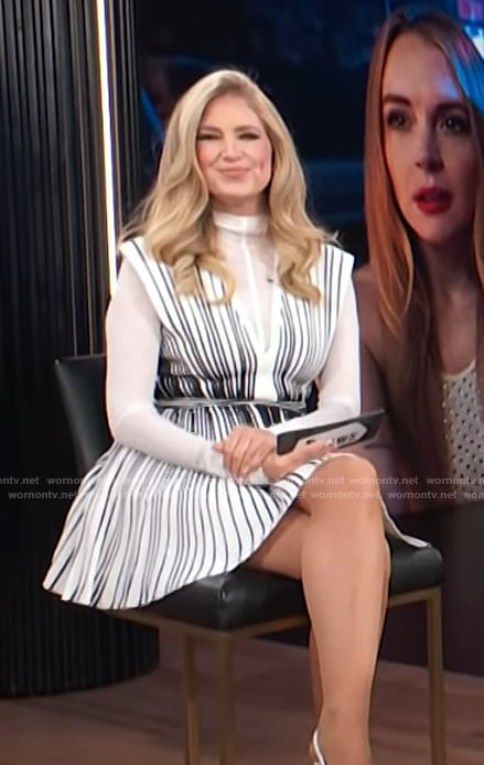 Nikki Novak’s white striped mini dress on E! News