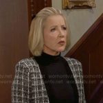 Nikki’s long black tweed cardigan on The Young and the Restless