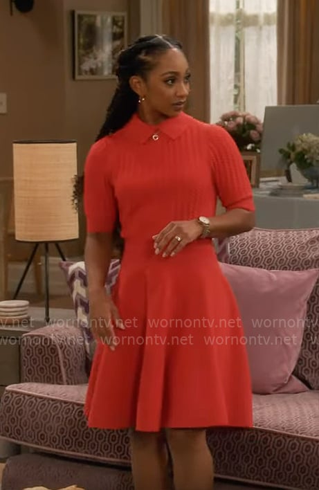 Nina’s red knit collared dress on Poppas House