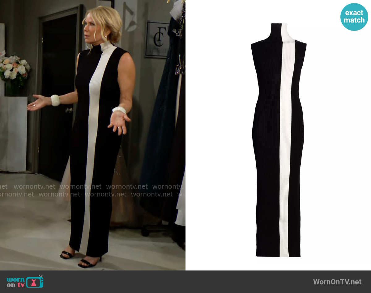 Nonchalant Label Estella Rib-Knit Striped Sleeveless Column Maxi-Dress worn by Brooke Logan (Katherine Kelly Lang) on The Bold and the Beautiful