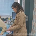 Nora’s Trench coat and brown woven bag on Greys Anatomy