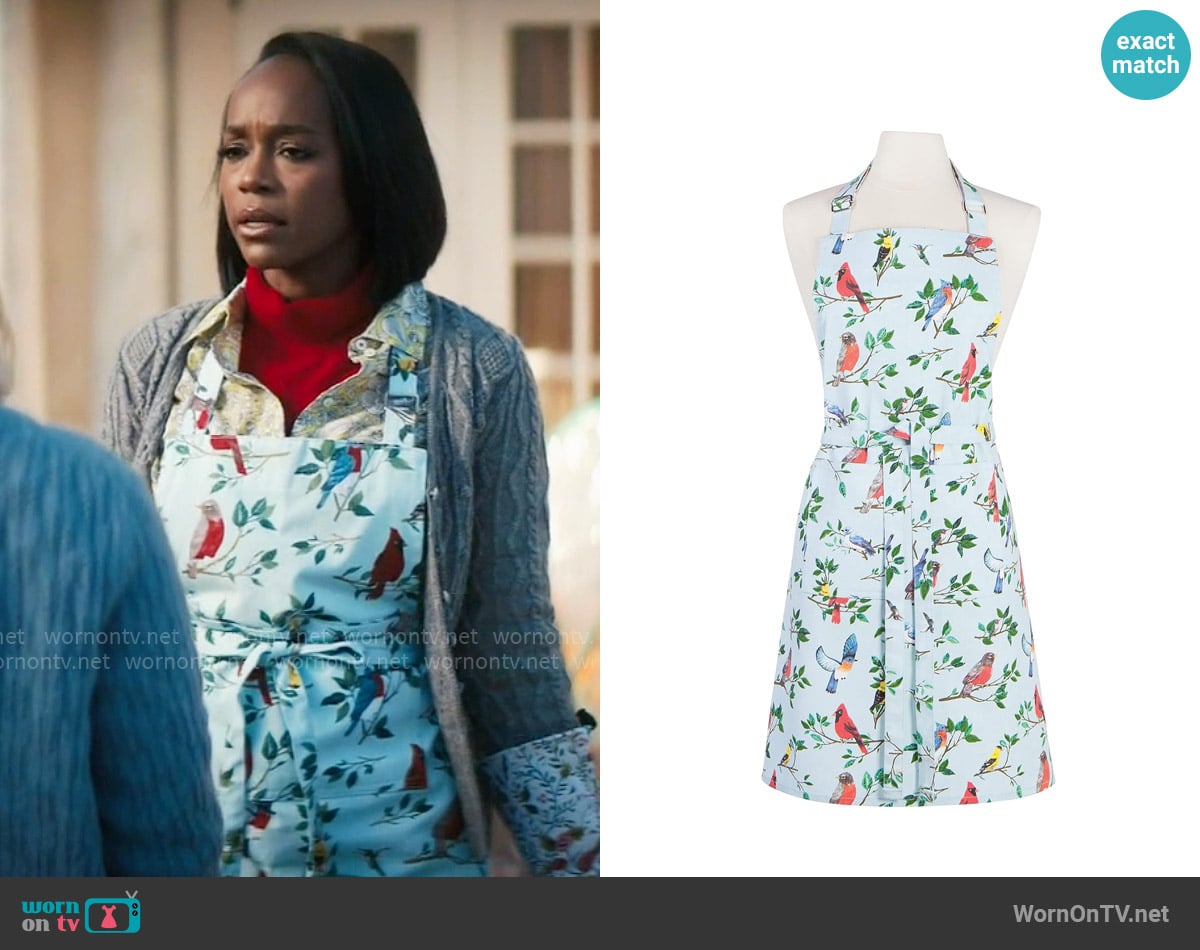 Now Designs Birdsong Chef Apron worn by Catherine (Aja Naomi King) on Grosse Pointe Garden Society