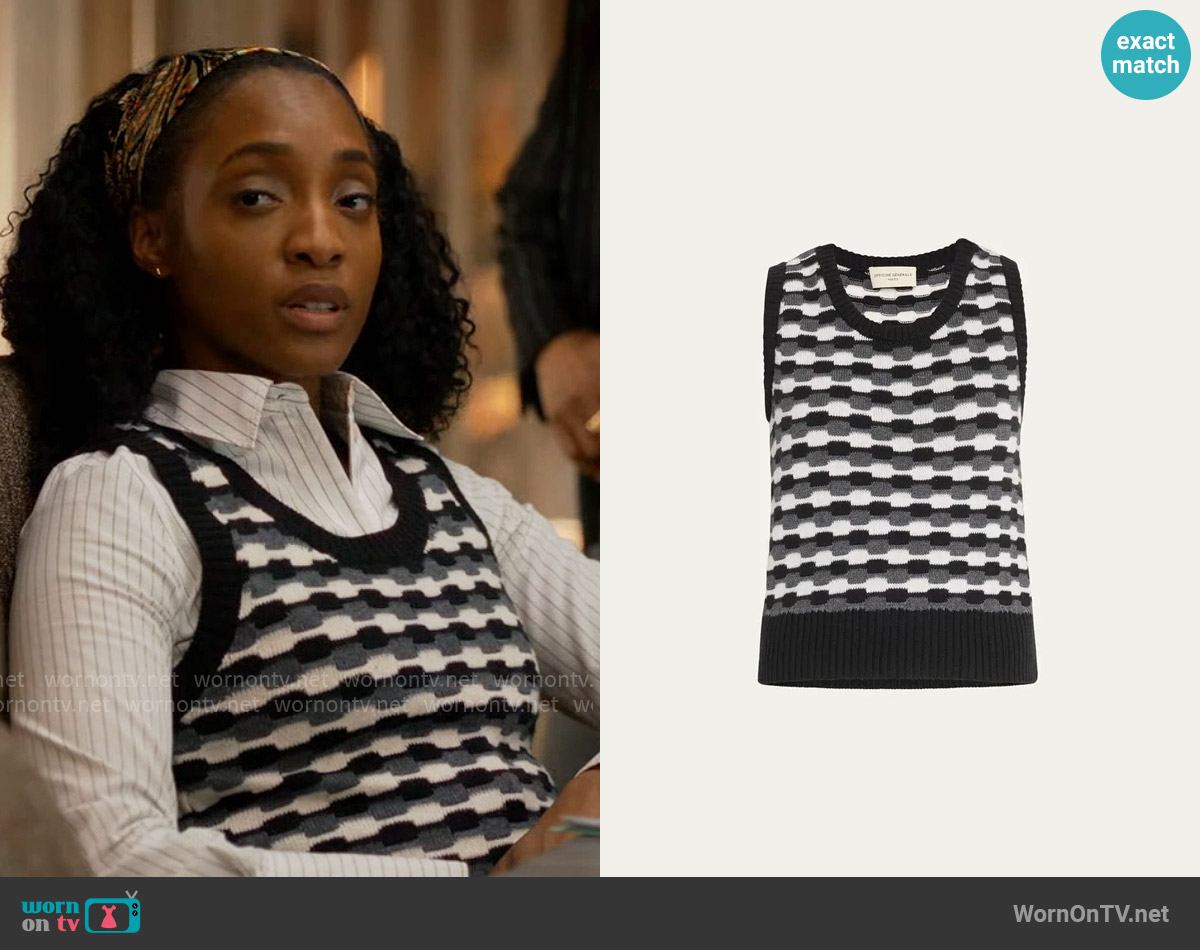 Officine Generale Tilda graphic sweater vest worn by Faith Mitchell (Iantha Richardson) on Will Trent