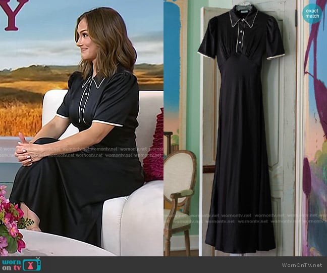 Olatz Silk Nightgown in Satin Black Off-White piping worn by Minka Kelly on Today