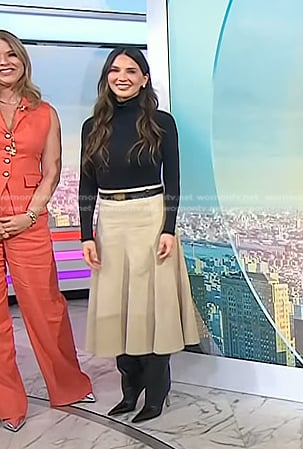 Olivia Munn’s beige suede skirt on Today