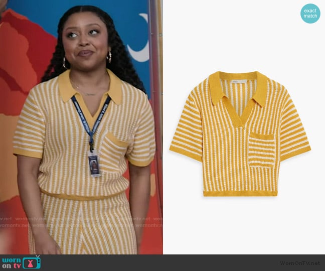 Onia Cropped striped linen polo shirt worn by Janine Teagues (Quinta Brunson) on Abbott Elementary