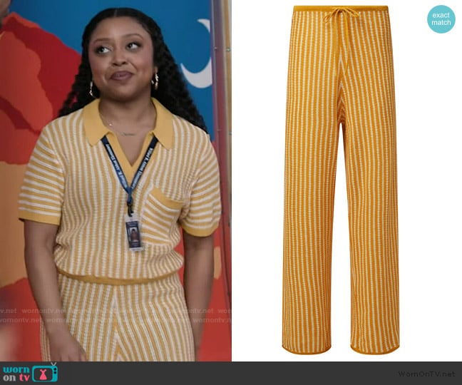 Onia Striped linen wide-leg pants worn by Janine Teagues (Quinta Brunson) on Abbott Elementary