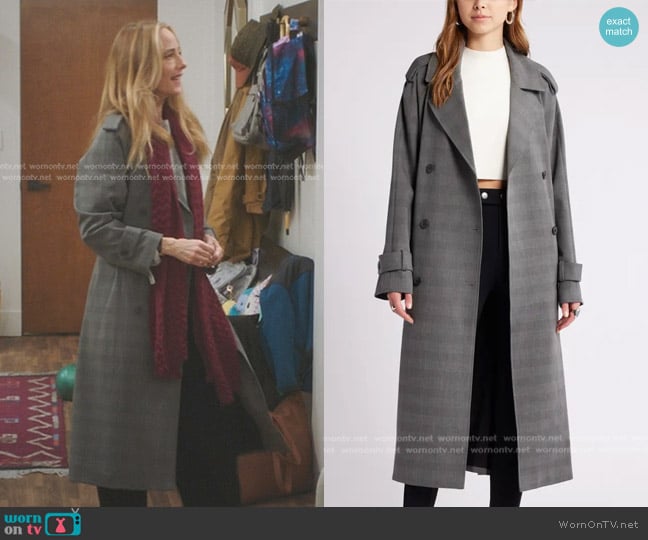 Open Edit Oversize Double Breasted Plaid Trench Coat worn by Teddy Altman (Kim Raver) on Greys Anatomy