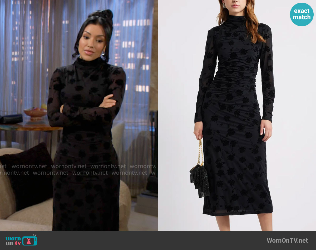 Open Edit Flocked Floral Long Sleeve Dress worn by Audra Charles (Zuleyka Silver) on The Young and the Restless