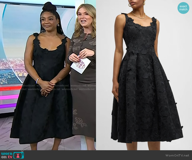 Oscar de la Renta Bonded Orchids Guipure Midi Dress worn by Tiffany Haddish on Today