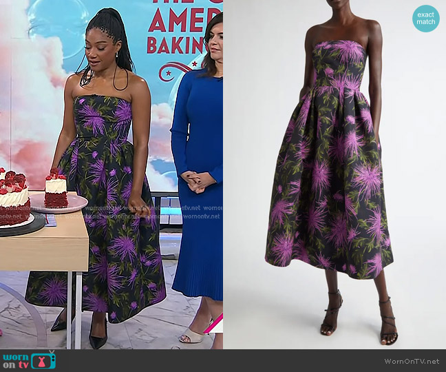 Oscar de la Renta Chrysanthemum Print Strapless Cocktail Dress worn by Tiffany Haddish on Today