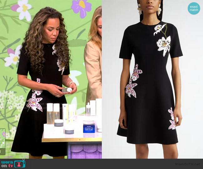 Oscar de la Renta Orchid Threadwork Fit & Flare Dress worn by Sunny Hostin on The View