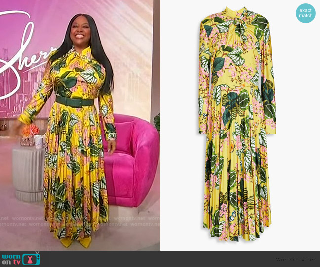 Oscar de la Renta Printed plisse-jersey midi dress worn by Sherri Shepherd on Sherri