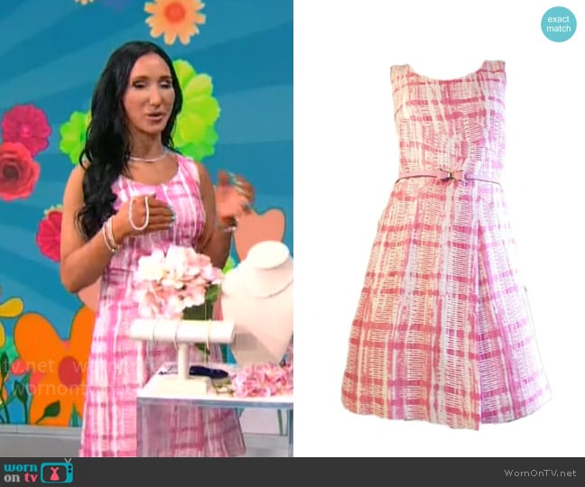 Oscar de la Renta Check Silk Dress worn by Elizabeth Werner on CBS Mornings