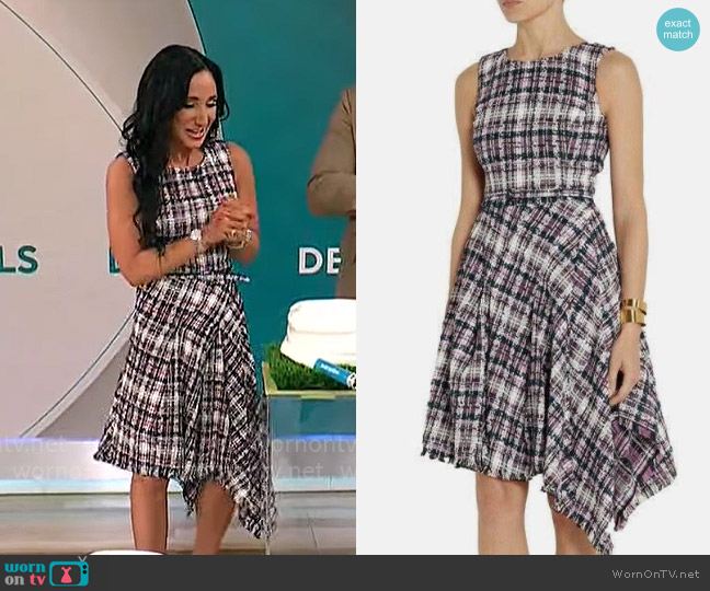 Oscar de la Renta Plaid Print Knee-Length Dress worn by Elizabeth Werner on CBS Mornings
