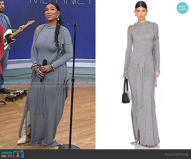 Ottolinger Strap Maxi Dress in Grey worn by Melanie Fiona on Today
