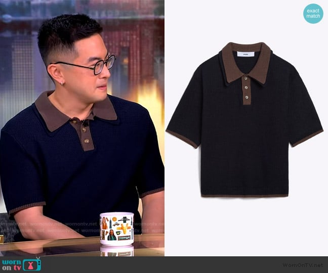 Ouer Double Collar Knit Polo in Nightcap worn by Bowen Yang on The View