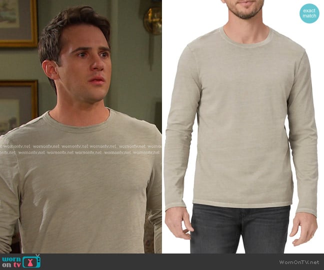 Paige Enzo Long Sleeve T-Shirt in Vintage Silver Pearl worn by  JJ Deveraux (Casey Allen Moss) on Days of our Lives