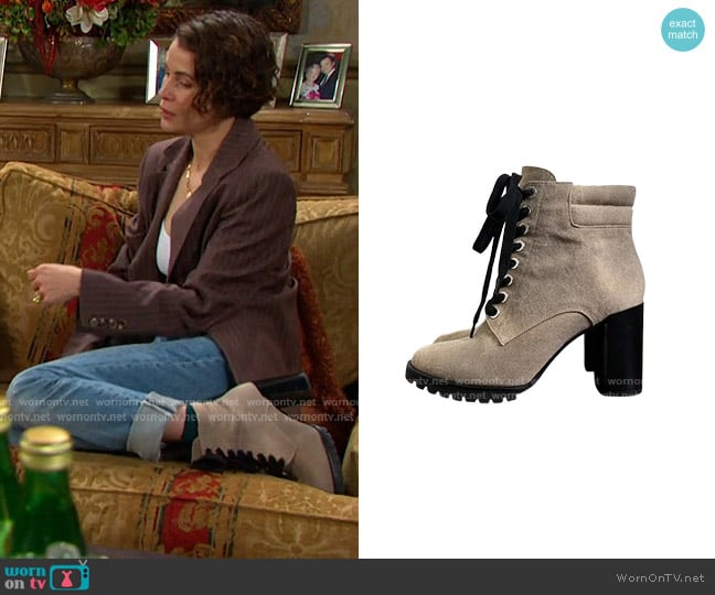 Paige Nicole Boots in Taupe worn by Sarah Horton (Linsey Godfrey) on Days of our Lives