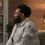 Pastor Mike Jr.’s white print jacket and sneakers on Today