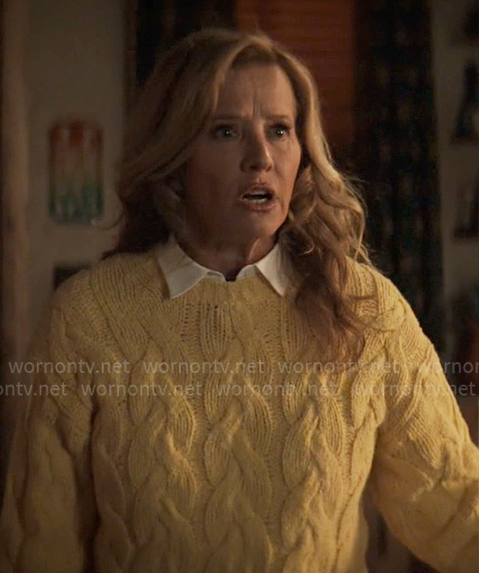 Patty’s yellow cable-knit sweater on Grosse Pointe Garden Society