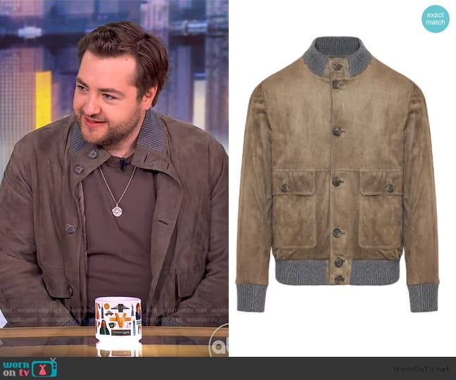 Paul and Shark Ribbed long-sleeve suede jacket worn by Michael Gandolfini on The View