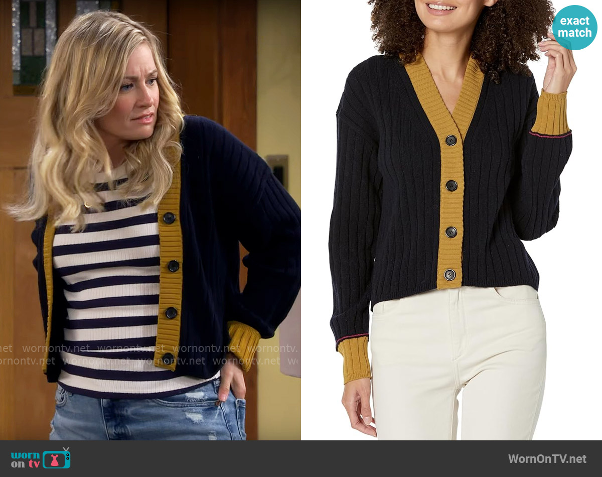 Paul Smith Contrast Cuff Cardigan worn by Gemma (Beth Behrs) on The Neighborhood