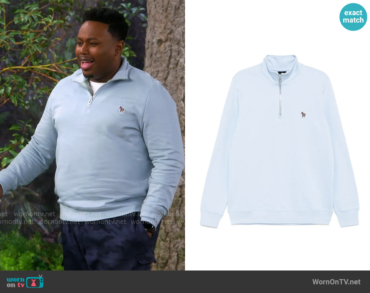 PS Paul Smith Half-zip sweatshirt worn by Marty (Marcel Spears) on The Neighborhood