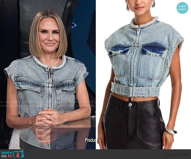 3.1 Phillip Lim Embellished Cropped Denim Vest worn by Keltie Knight on E! News