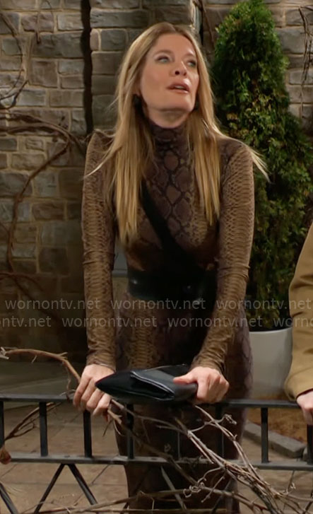 Phyllis’s snakeskin print turtleneck maxi dress on The Young and the Restless