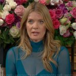 Phyllis’s teal blue mesh dress on The Young and the Restless