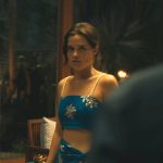 Piper’s blue embellished crop top and skirt set on The White Lotus