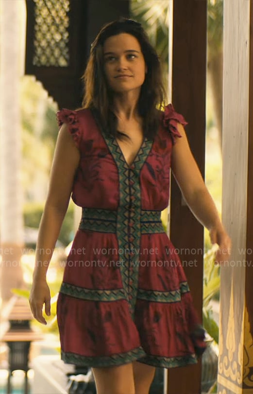 Piper’s pink printed mini dress on The White Lotus