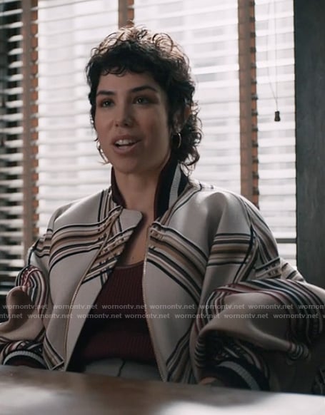 Plaid bomber jacket on Elsbeth
