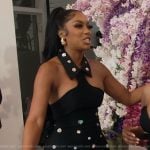 Porsha’s black floral embellished mini dress on The Real Housewives of Atlanta