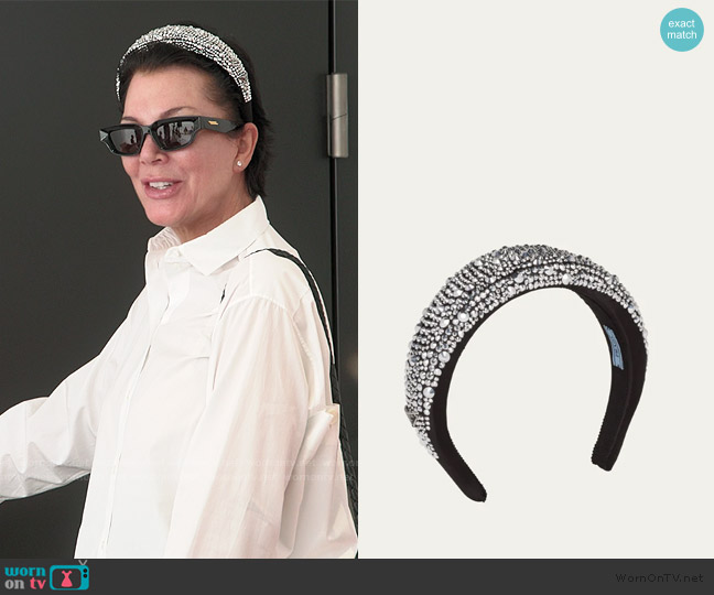 Prada Crystal Embellished Satin Headband worn by Kris Jenner (Kris Jenner) on The Kardashians