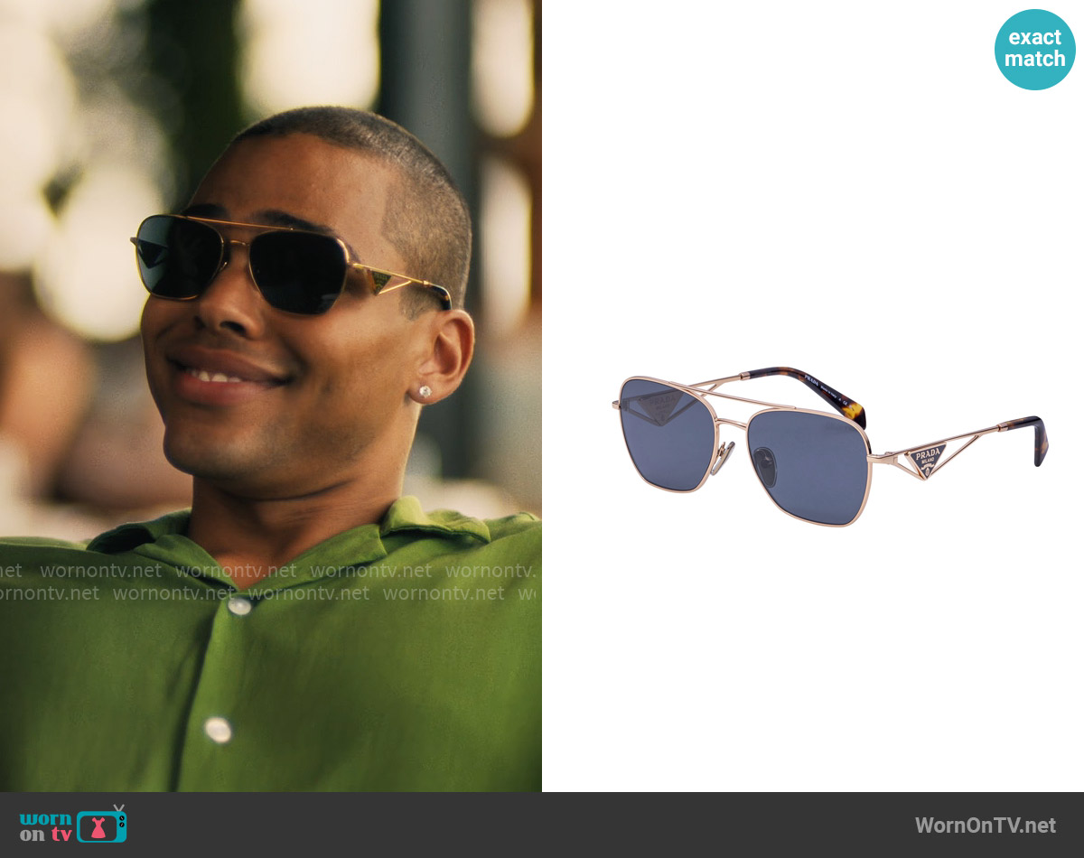 Prada PR A50S Sunglasses in Rose Gold Dark Grey worn by Zion Lindsey (Nicholas Duvernay) on The White Lotus
