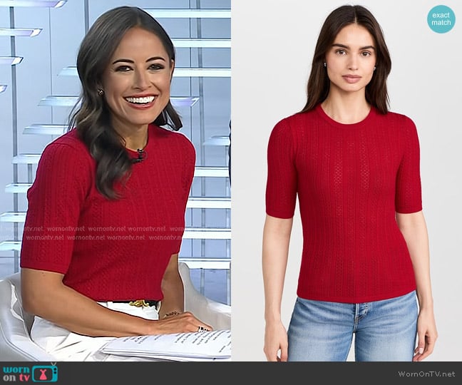 Rag & Bone Tina Short Sleeve Crew Pullover in Red worn by Kaylee Hartung on Today